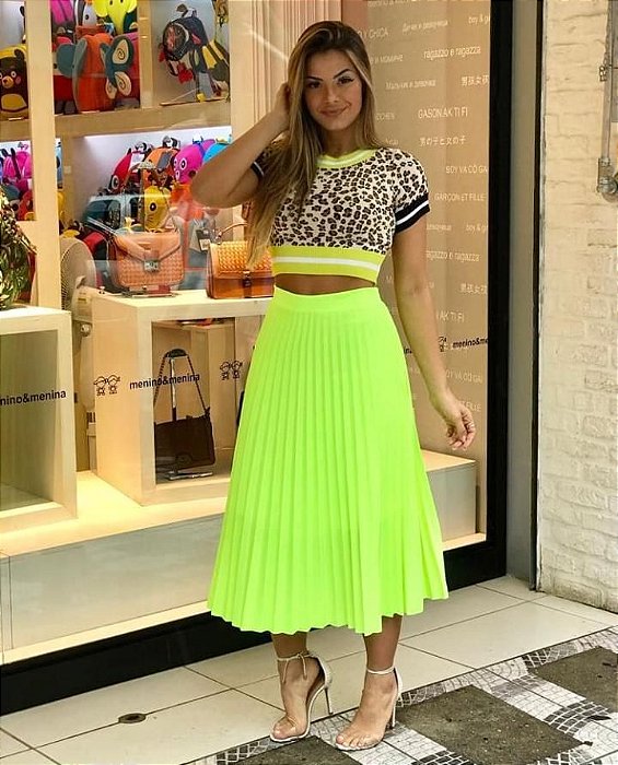Saia midi plissada - Amarelo neon - Madame Ninna - Madame Ninna , loja de calças flare , boutique de sapatos femininos Schutz , Ana Capri , Luiza Barcelos , Vicenza , Melissa