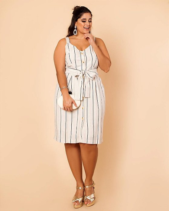 Plus Size Vestido Listrado Linho Vestido De Linho Listrado Plus
