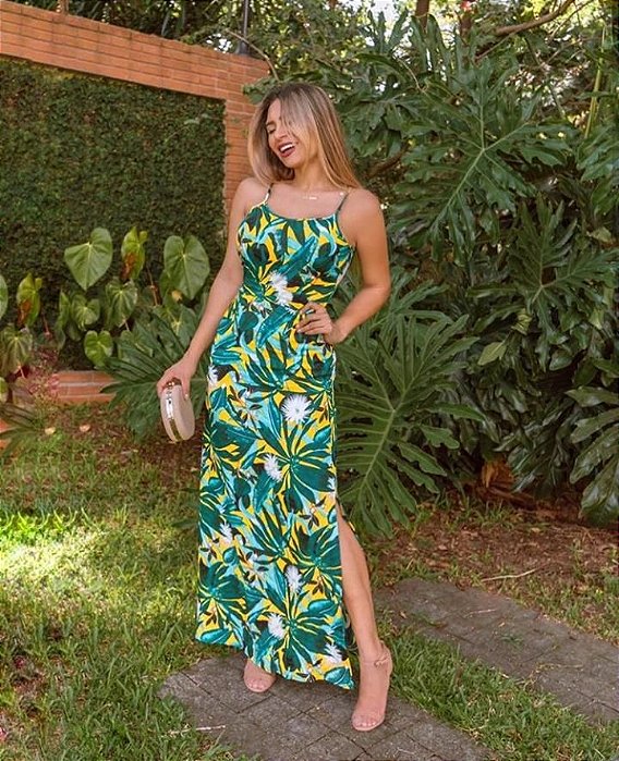 vestido tropical longo