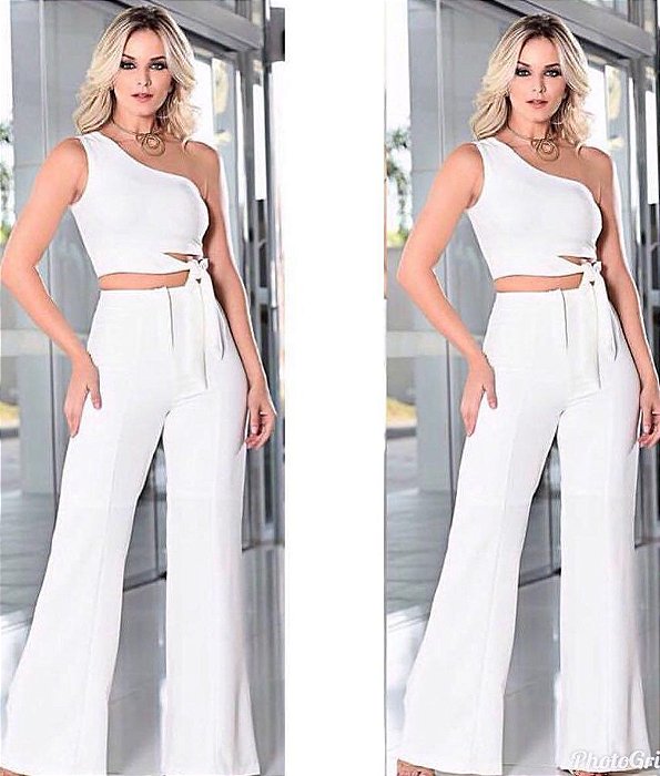 conjunto cropped e calça flare