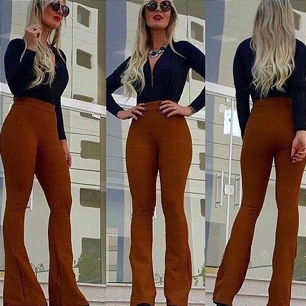 calça bandagem caramelo