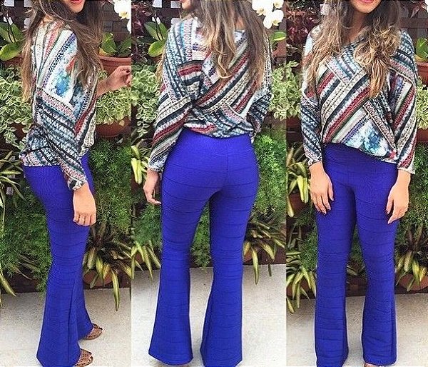 calça bandagem azul