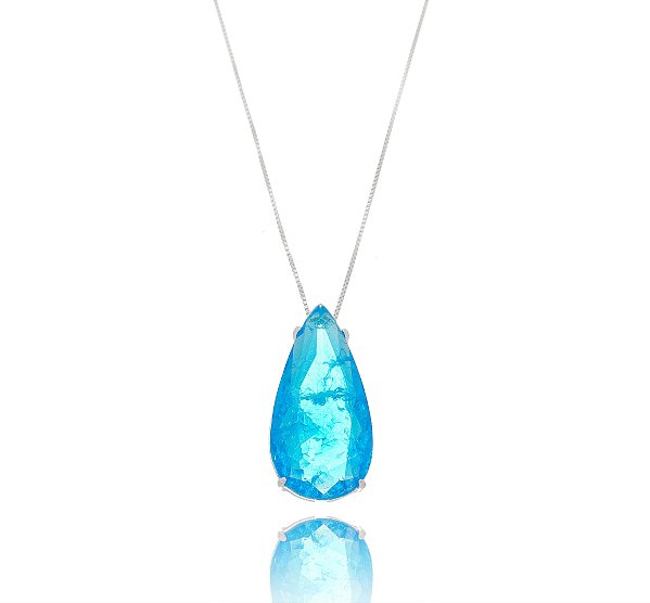 Colar De Prata Gota Grande Azul Fusion – Joia em Prata 925 de Qualidade