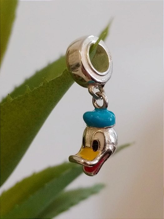 Berloque De Prata Pato Donald Esmaltado – Joia em Prata 925 de Qualidade