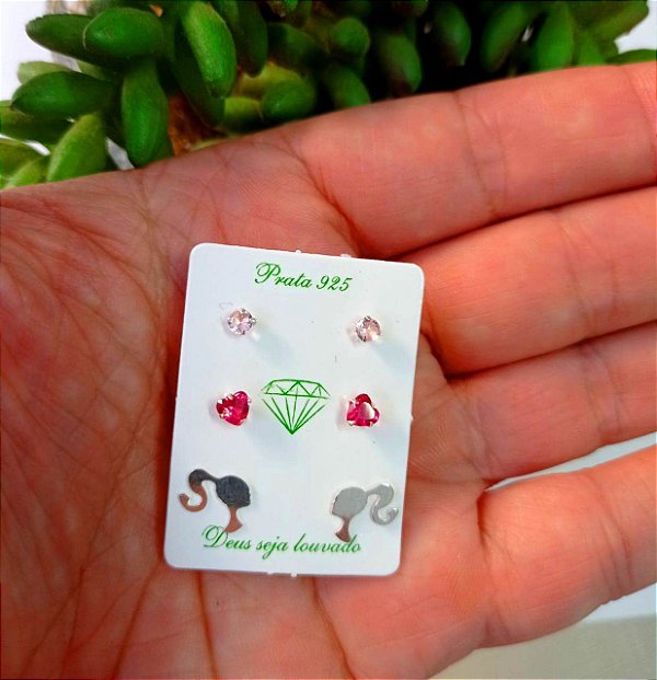 Trio De Brincos Barbie – Joia em Prata 925 de Qualidade