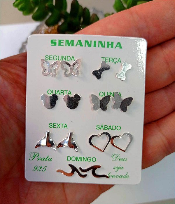 Brincos De Prata Kit Semaninha 6 – Joia em Prata 925 de Qualidade