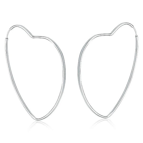 Argola Coração Fio Meia Cana 5,0 Cm Em Prata  – Joia em Prata 925 de Qualidade