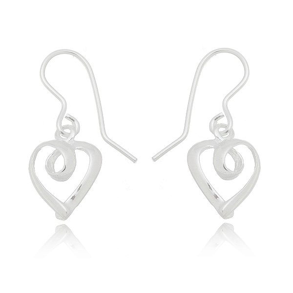 Brinco De Prata Lisa Coração Vazado  – Joia em Prata 925 de Qualidade