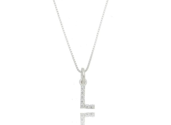 Colar De Prata Letra L Cravejado De Zircônias Cristais – Joia em Prata 925 de Qualidade