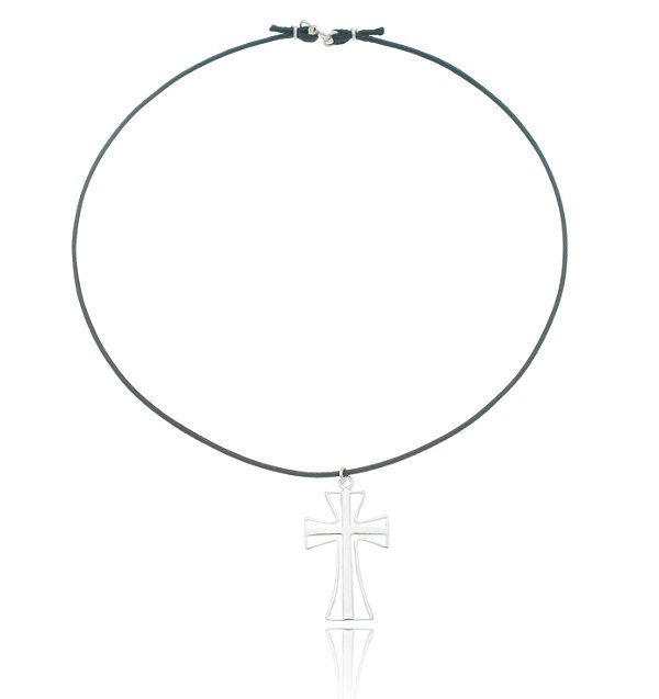Colar De Prata Cruz Courinho Preto – Joia em Prata 925 de Qualidade