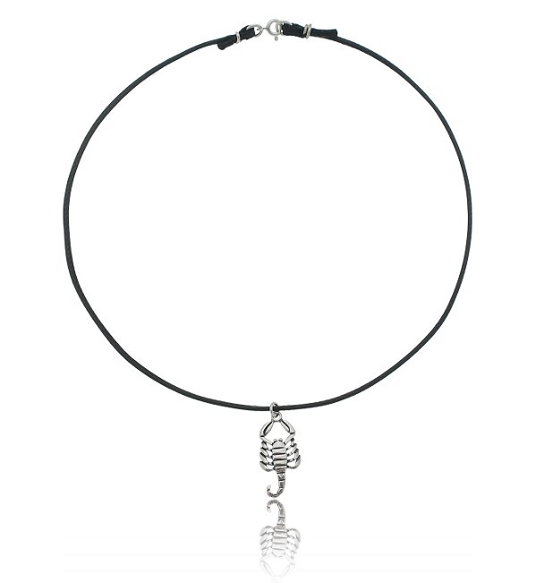 Choker De Prata Escorpião E Courinho Preto – Joia em Prata 925 de Qualidade