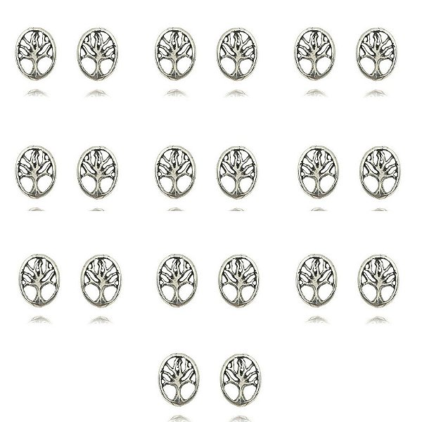 KIT 10 BRINCOS DE PRATA 2° FURO ÁRVORE DA VIDA OVAL