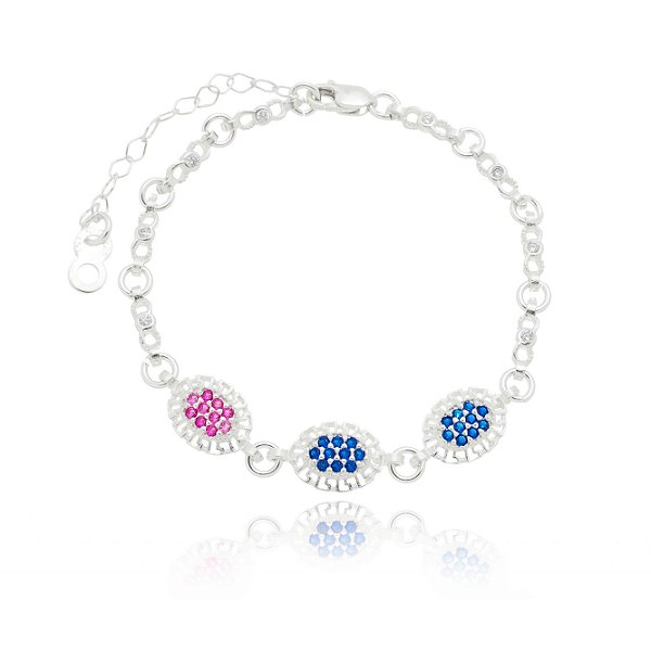 Pulseira De Prata Oval Rubi E Safira – Joia em Prata 925 de Qualidade