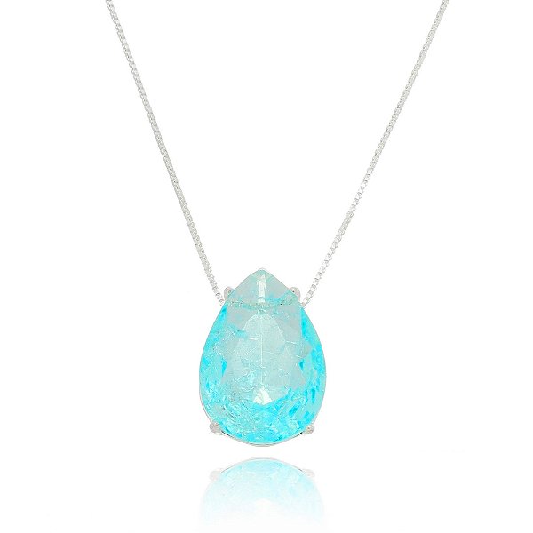 Colar De Prata Gota Azul Fusion – Joia em Prata 925 de Qualidade