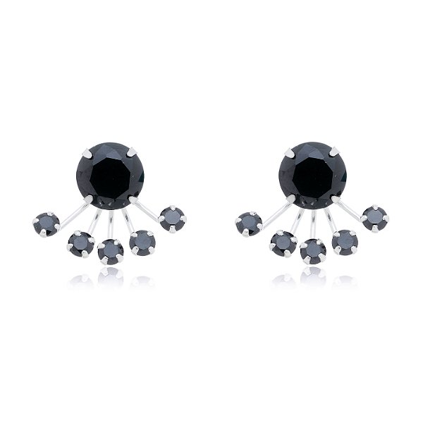 Brinco De Prata Leque Zircônia Negra – Joia em Prata 925 de Qualidade