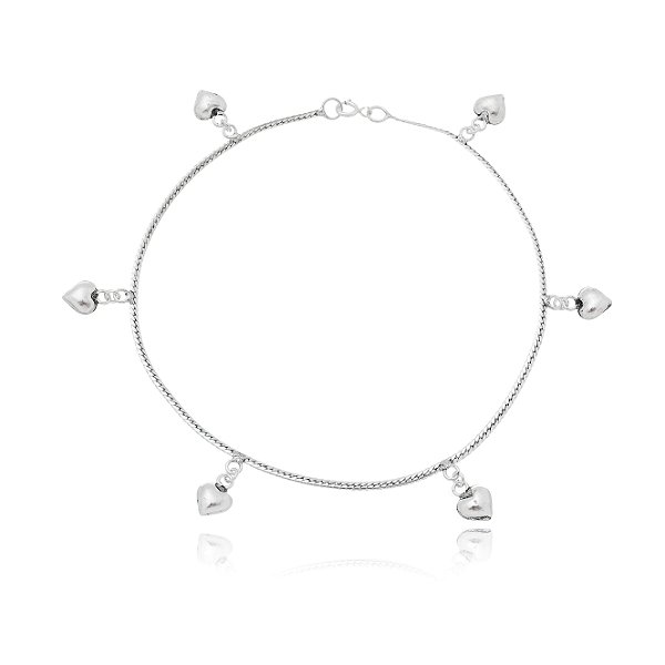 Tornozeleira De Prata Corações Cheio – Joia em Prata 925 de Qualidade