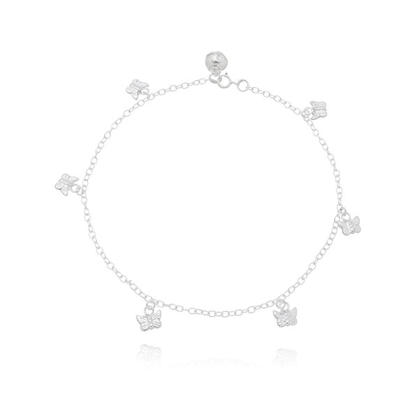 Tornozeleira De Prata Borboletas Lisa – Joia em Prata 925 de Qualidade