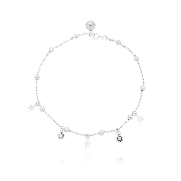 Tornozeleira De Prata Bolinhas E Estrela – Joia em Prata 925 de Qualidade