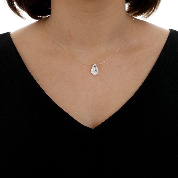 Colar De Silicone Fé E Gota Madrepérola Em Prata – Joia em Prata 925 de Qualidade