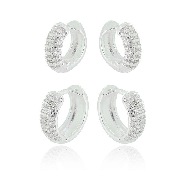 Duo De Argolas Com Zircônias – Joia em Prata 925 de Qualidade