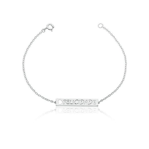 Pulseira De Prata Placa Felicidade – Joia em Prata 925 de Qualidade