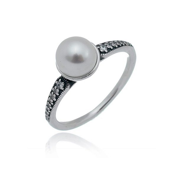 Anel De Prata Com Pérola E Zircônias – Joia em Prata 925 de Qualidade