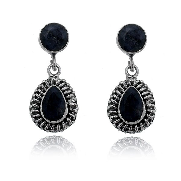 Brinco De Prata Gota Pedra Sodalita  – Joia em Prata 925 de Qualidade