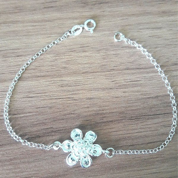 Pulseira De Prata Clara Flor Pólen – Joia em Prata 925 de Qualidade