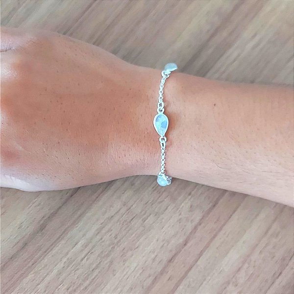 Pulseira De Prata Gotinhas Pedra Da Lua – Joia em Prata 925 de Qualidade