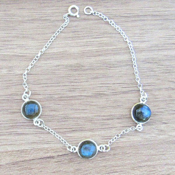 Pulseira De Prata Meia Bola Labradorita – Joia em Prata 925 de Qualidade