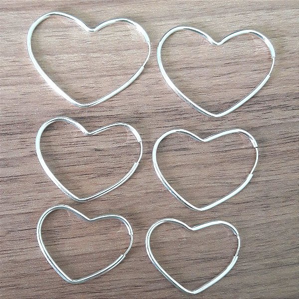 Trio Argola De Prata Coração Fio Redondo – Joia em Prata 925 de Qualidade