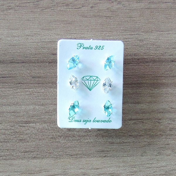 Trio De Brinco De Prata Navete Colors – Joia em Prata 925 de Qualidade