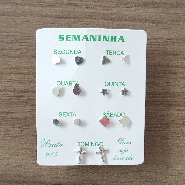 BRINCOS DE PRATA KIT SEMANINHA 9