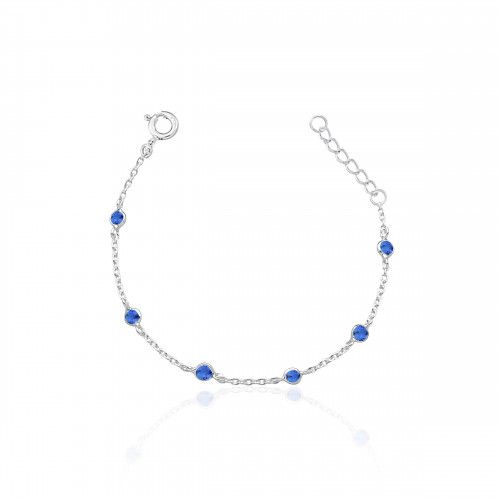 Pulseira De Prata  Infantil Bolinha Azul Escuro – Joia em Prata 925 de Qualidade