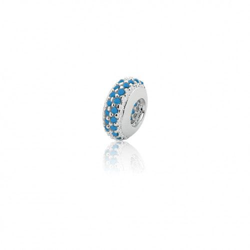 Berloque De Prata Separador Rodinha Com Zirconia Azul – Joia em Prata 925 de Qualidade