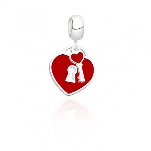 Berloque De Prata Coração Com Chave  – Joia em Prata 925 de Qualidade