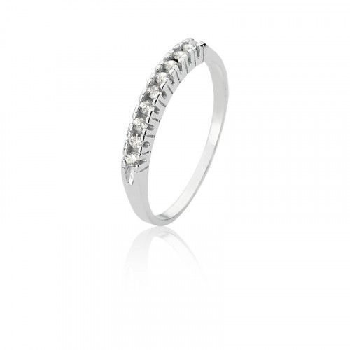 Anel De Prata Meia Aliança Zircônia  – Joia em Prata 925 de Qualidade