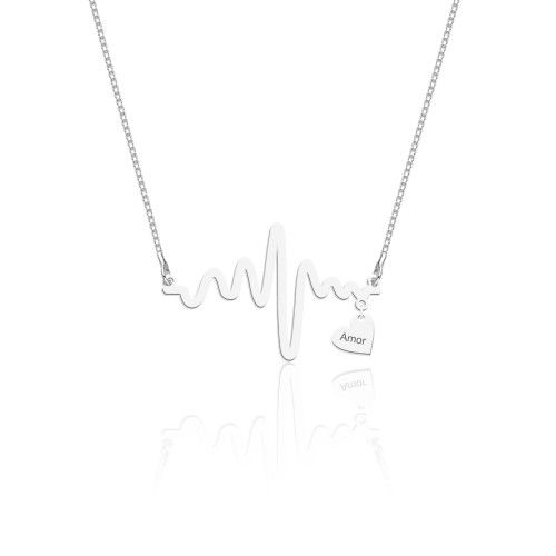 Colar De Prata Coração E Batimentos – Joia em Prata 925 de Qualidade