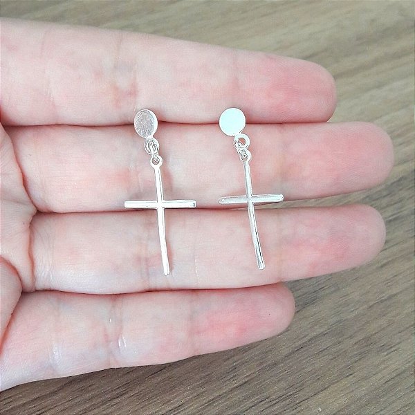 Brinco De Prata Cruz  – Joia em Prata 925 de Qualidade