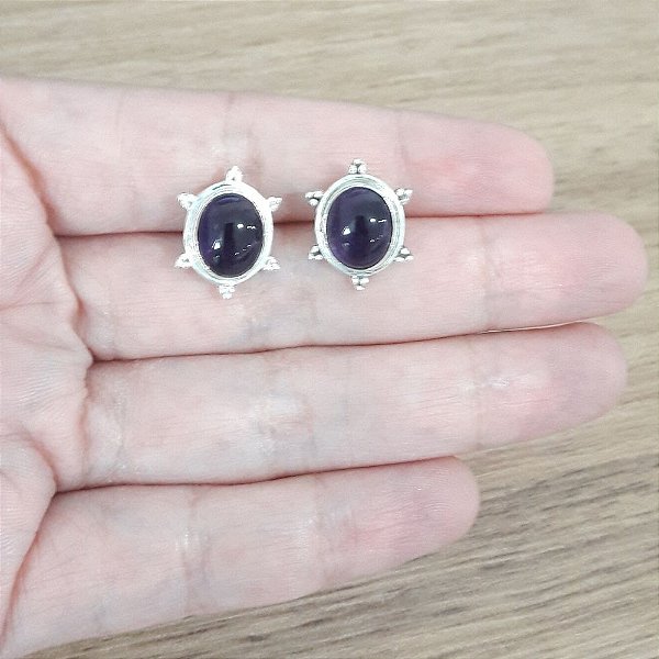 Brinco De Prata Com Pedra Ametista  – Joia em Prata 925 de Qualidade