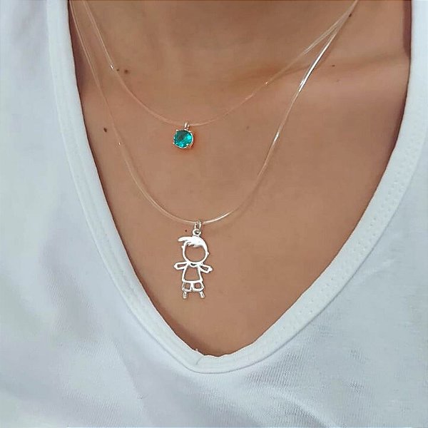 Colar De Prata Duplo Menino Com Ponto De Luz – Joia em Prata 925 de Qualidade