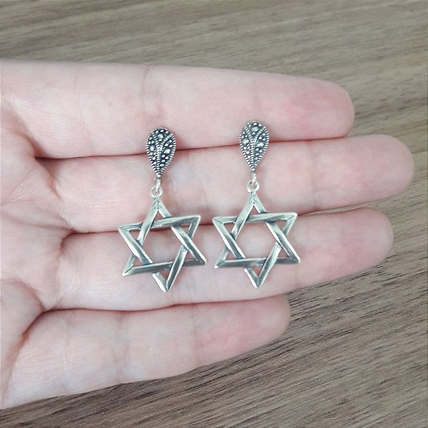 Brinco De Prata Estrela De Davi – Joia em Prata 925 de Qualidade