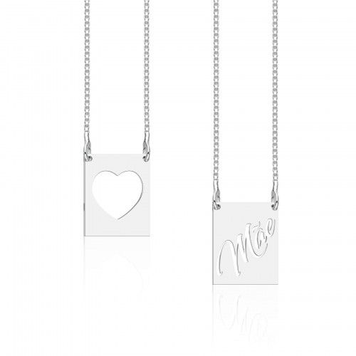 Escapulário De Prata Retangular Coração E Mãe Vazado – Joia em Prata 925 de Qualidade