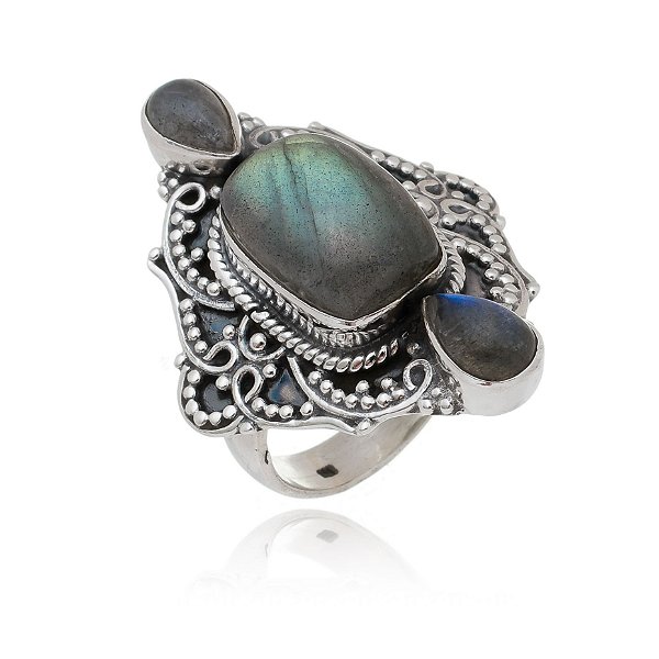 Anel De Prata Luxo Com Pedra Labradorita – Joia em Prata 925 de Qualidade