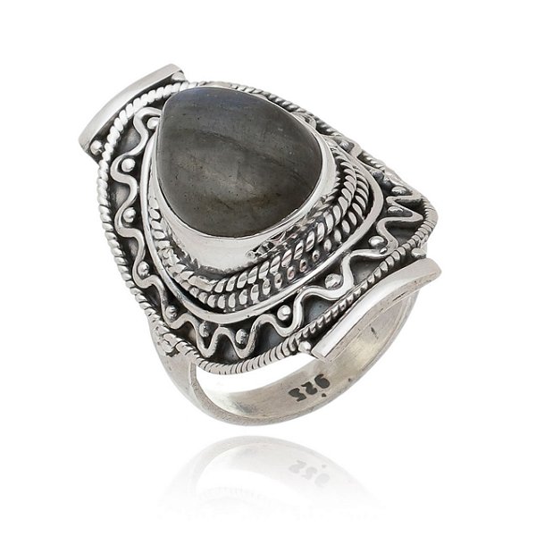 Anel De Prata Bali Thai Pedra Labradorita – Joia em Prata 925 de Qualidade