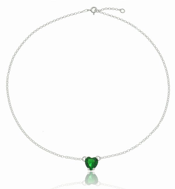 Choker De Prata Coração Verde Esmeralda – Joia em Prata 925 de Qualidade