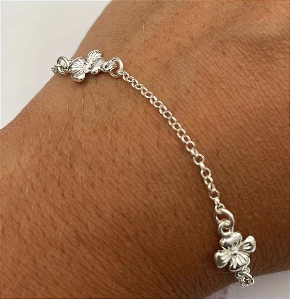 Pulseira De Prata Flor Charme Floral – Joia em Prata 925 de Qualidade