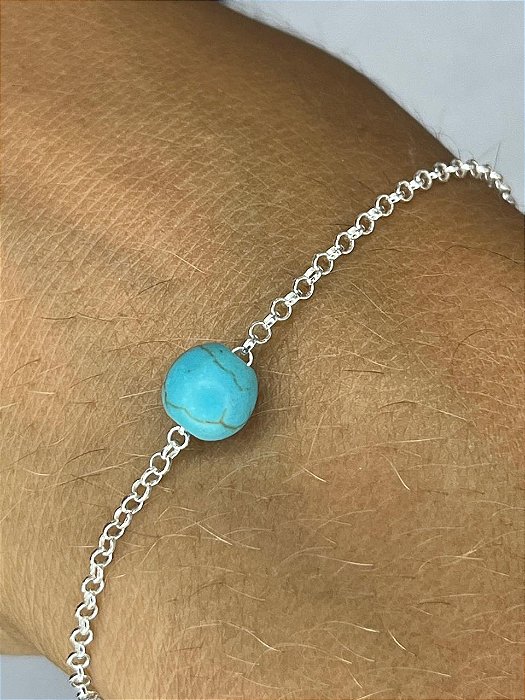 Pulseira De Prata Com Pedra Natural Turquesa – Joia em Prata 925 de Qualidade
