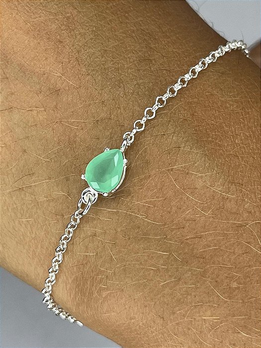 Pulseira De Prata Com Pedra Em Zircônia Verde Água – Joia em Prata 925 de Qualidade