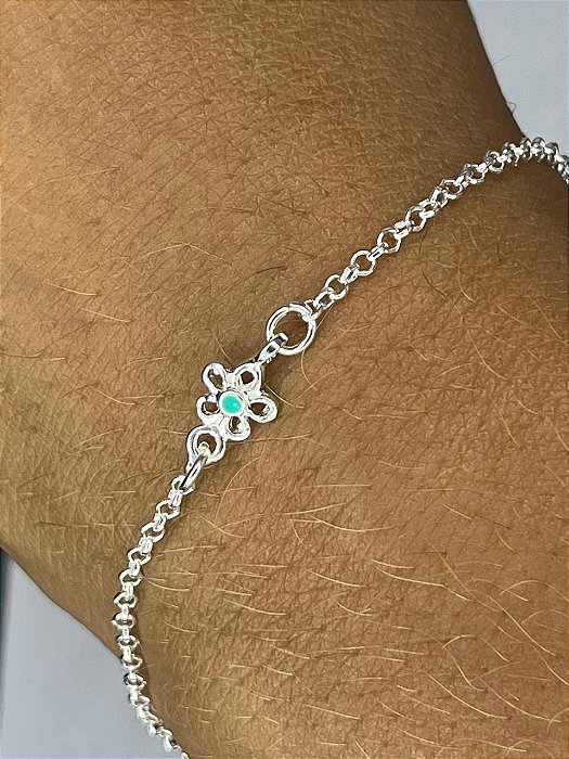 Pulseira De Prata Flores Verde Água Delicada – Joia em Prata 925 de Qualidade